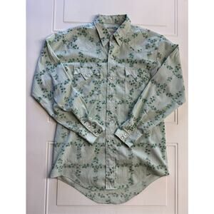 Vintage Pardner Green Floral Geometric Western Shirt Pearl Snap Shirt Medium 15